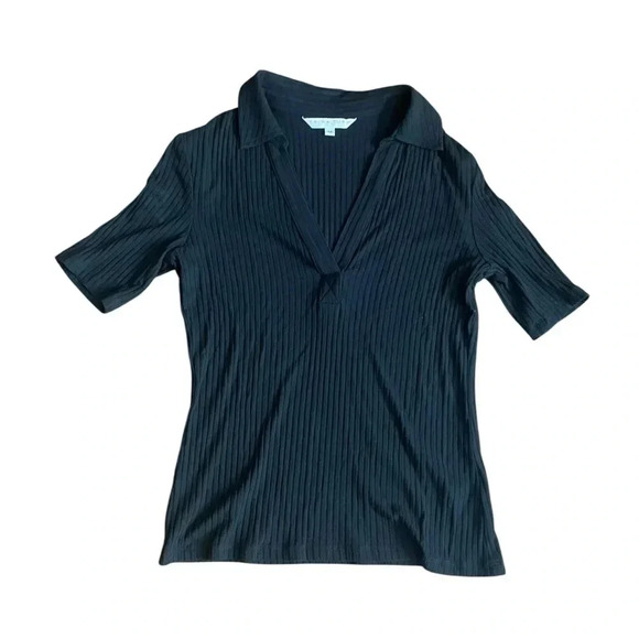 Trina Turk Black short sleeve ribbed shirt with collar size M - Picture 8 of 8